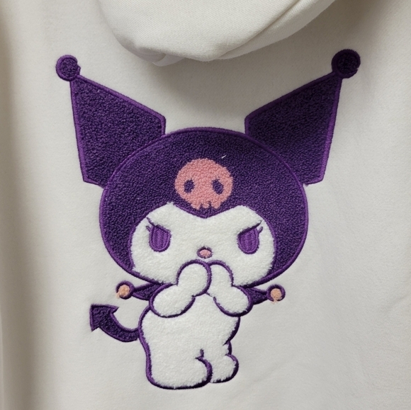 Sanrio Kuromi Chenille Embroidered hoodie Sweatshirt White Purple L - Picture 4 of 8